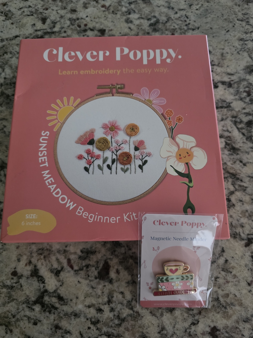 Sunset Meadow Kids Embroidery Kit - Pink